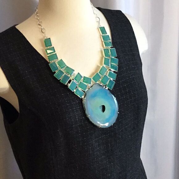 HUGE AQUA CONDOR AGATE & KUNZITE NECKLACE - Picture 11 of 15